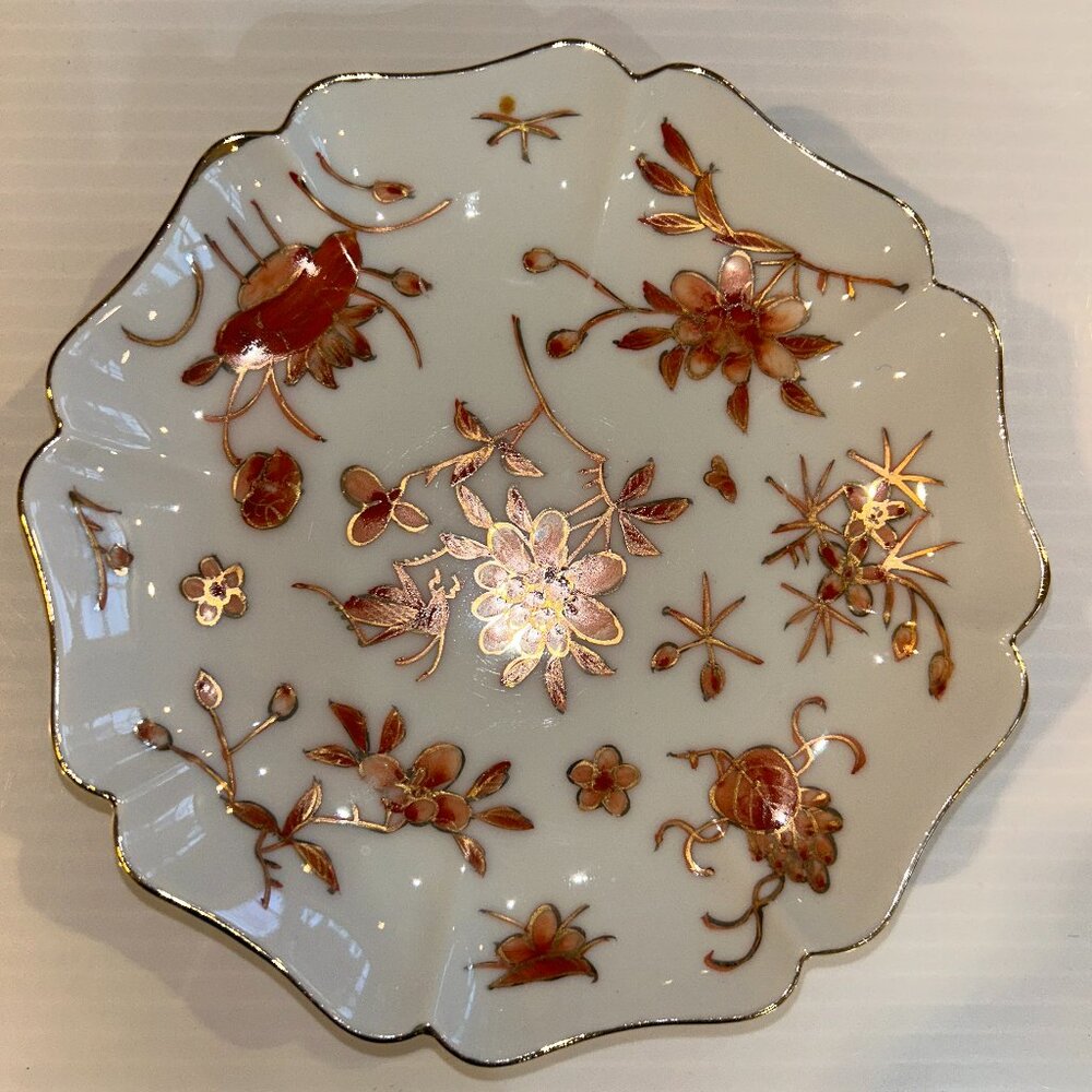Gumps VTG Japanese Porcelain Plate, Hand Painted Hong Kong, 5"D